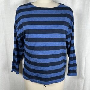 Toast Striped Blue T-shirt 100% Cotton Boat Neck 3/4 Sleeve Women's Small